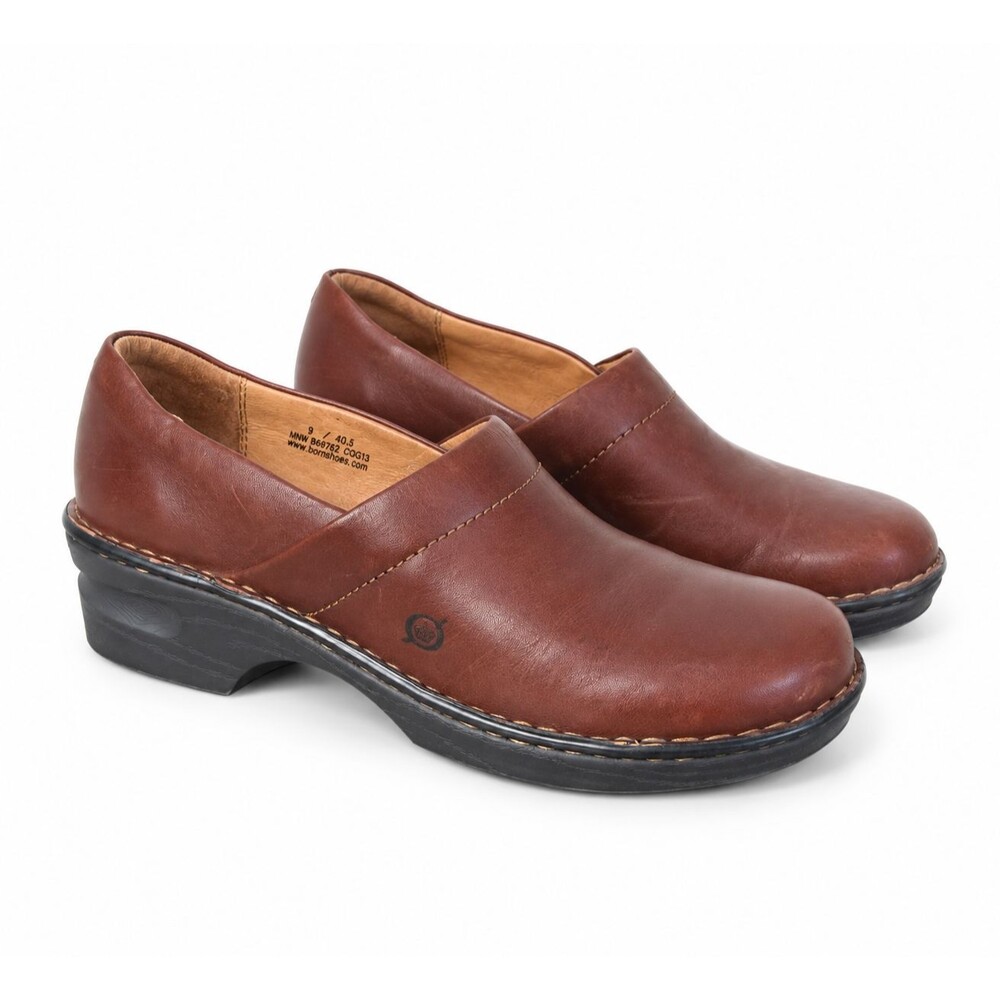 Born Brown Leather Slip On Clogs Women US 9 EU 40.5 Comfort Shoes Casual Work